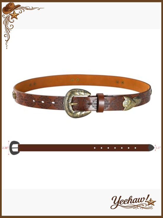 Western Cowgirl Belt – Faux Leather Vintage Buckle Belt for Jeans
